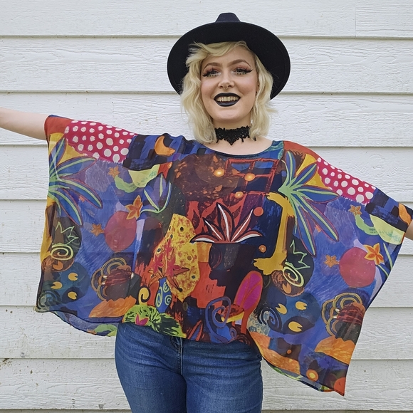 Chico's Rainbow Abstract Vintage Y2k Silk Flowy Top - Picture 11 of 11